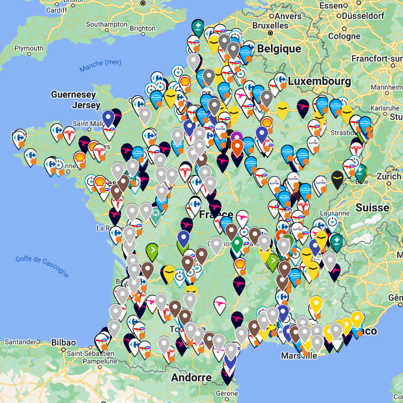 carte de France es chargeurs pour voitures électriques