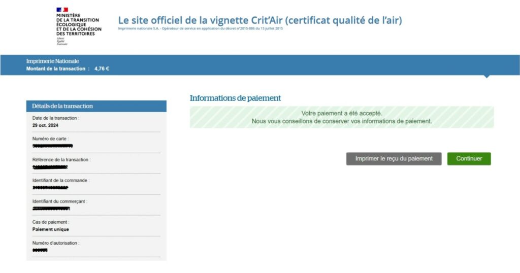 Combien coûte la vignette Crit'Air >ZFE depuis l'étranger ? 4,76 €