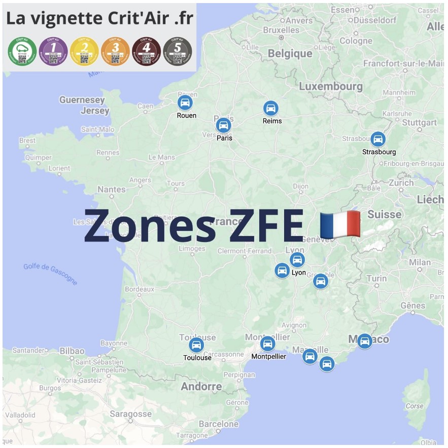 carte des zones à faibles émissions en France